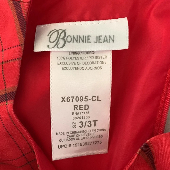 Bonnie Jean size 3t red sleeveless nutcracker dress taffeta black velvet bow - Picture 9 of 10